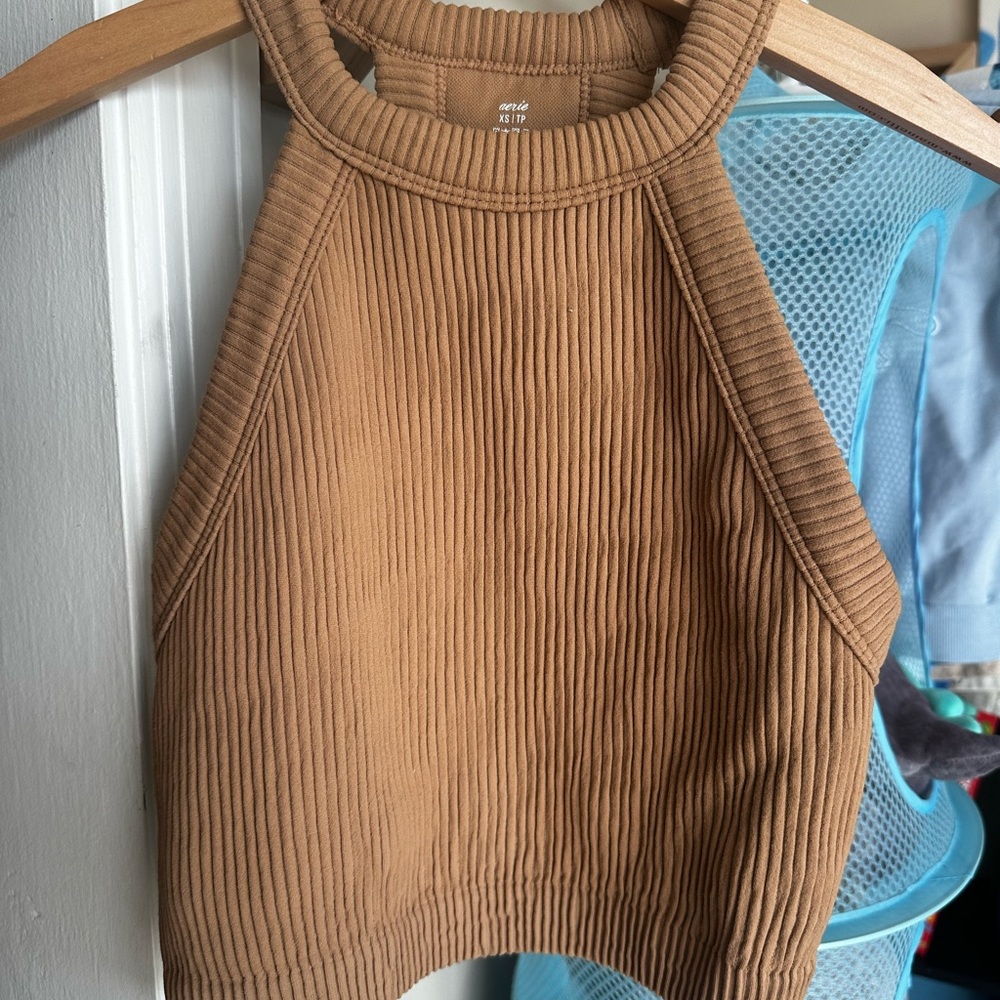 Aerie Tan Ribbed Halter Top
